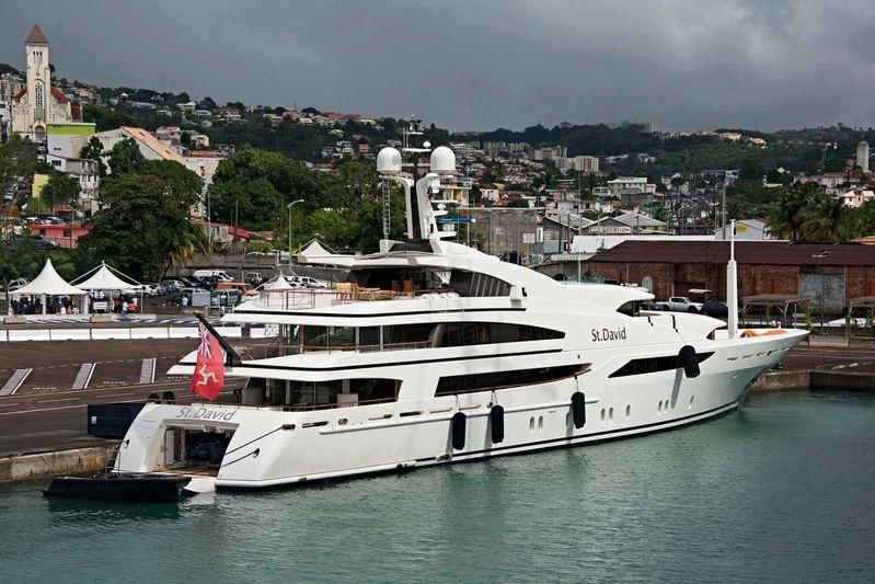 a large white boat in the water aboard ST DAVID Yacht for Sale
