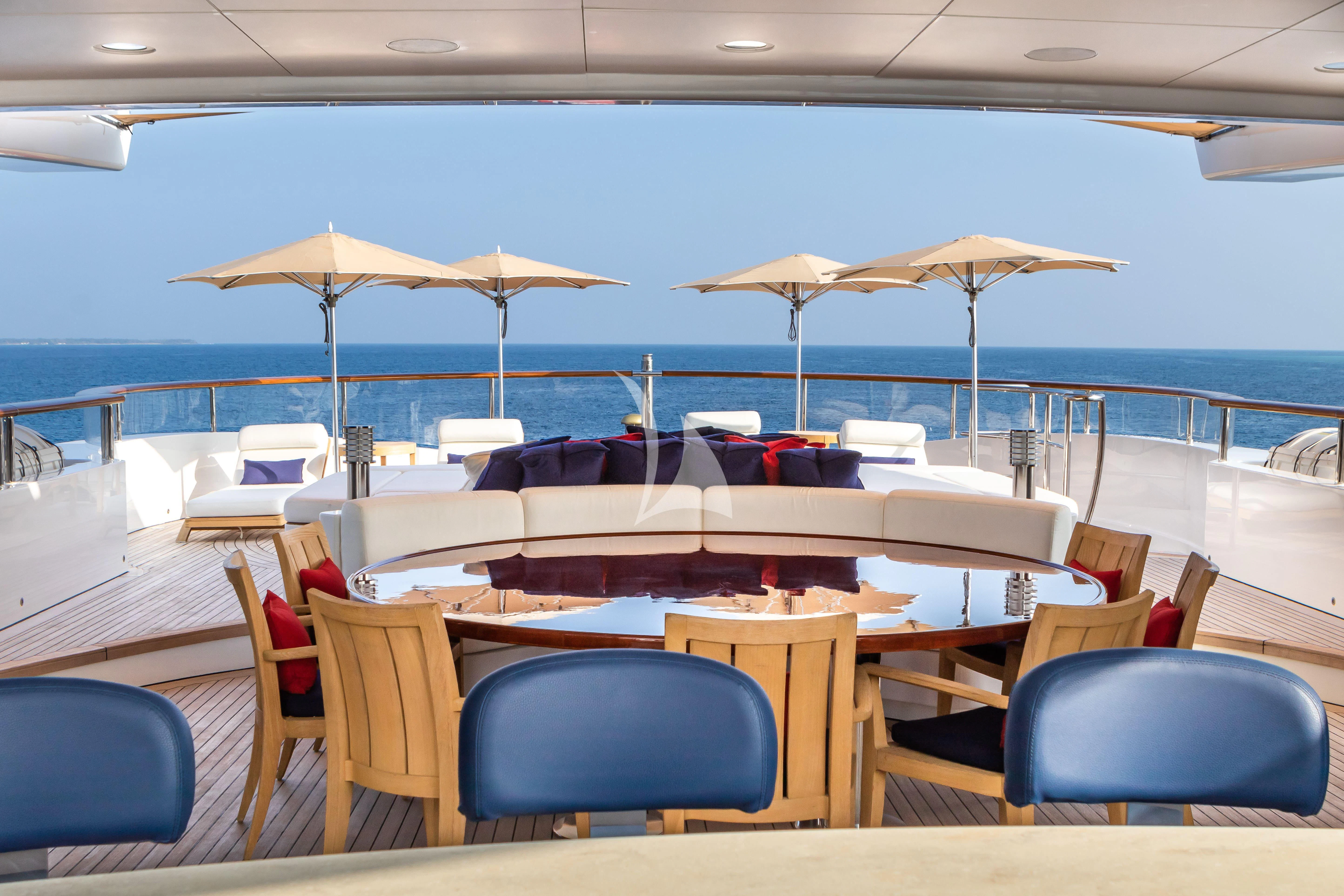 a pool with chairs and umbrellas aboard ST DAVID Yacht for Sale