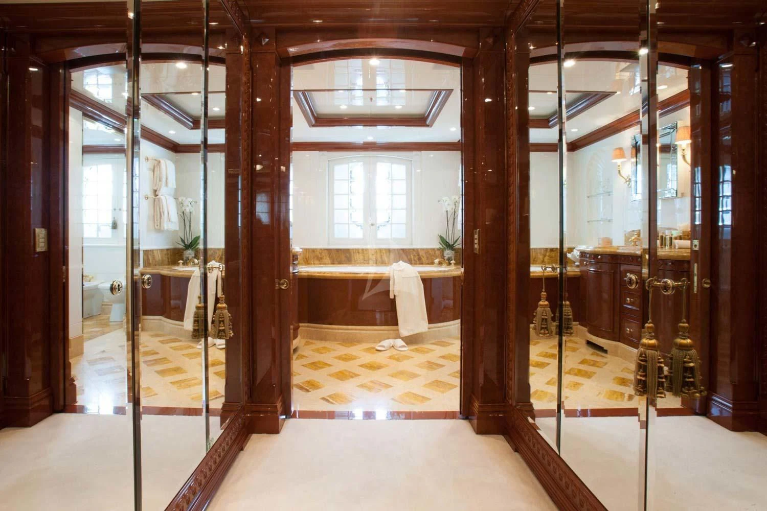 a room with a large mirror aboard ST DAVID Yacht for Sale