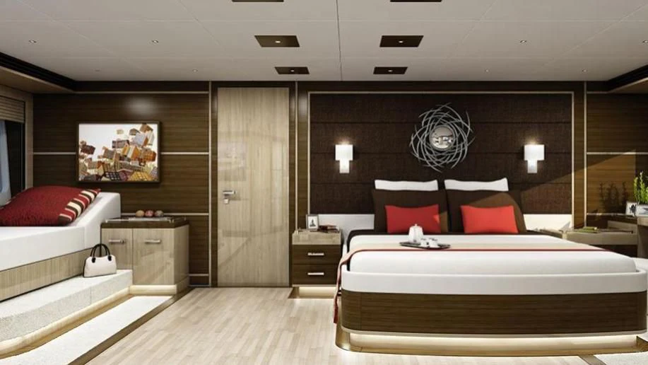 a room with a bed and a fan aboard ST DAVID Yacht for Sale