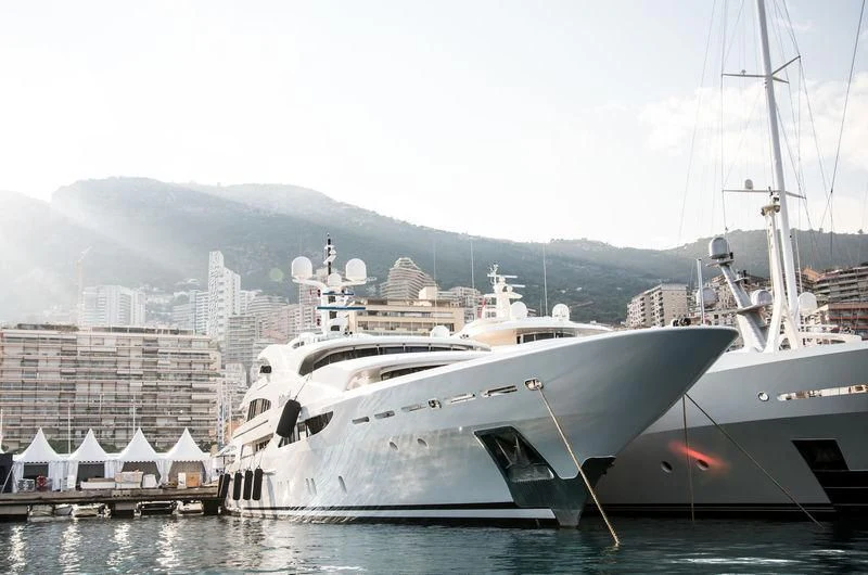 a boat docked in a harbor aboard ST DAVID Yacht for Sale