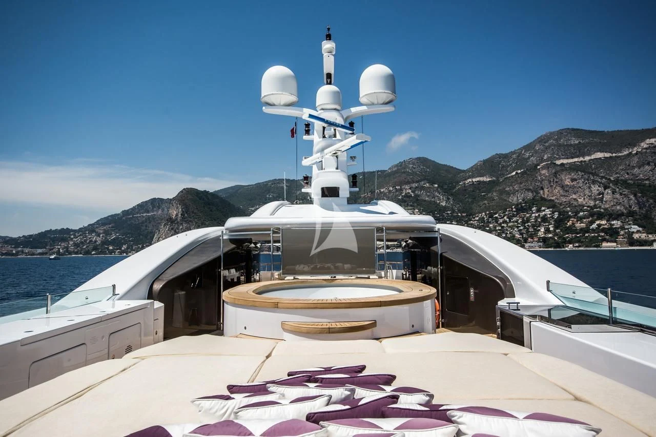 a large white satellite dish on a boat in the water aboard ST DAVID Yacht for Sale