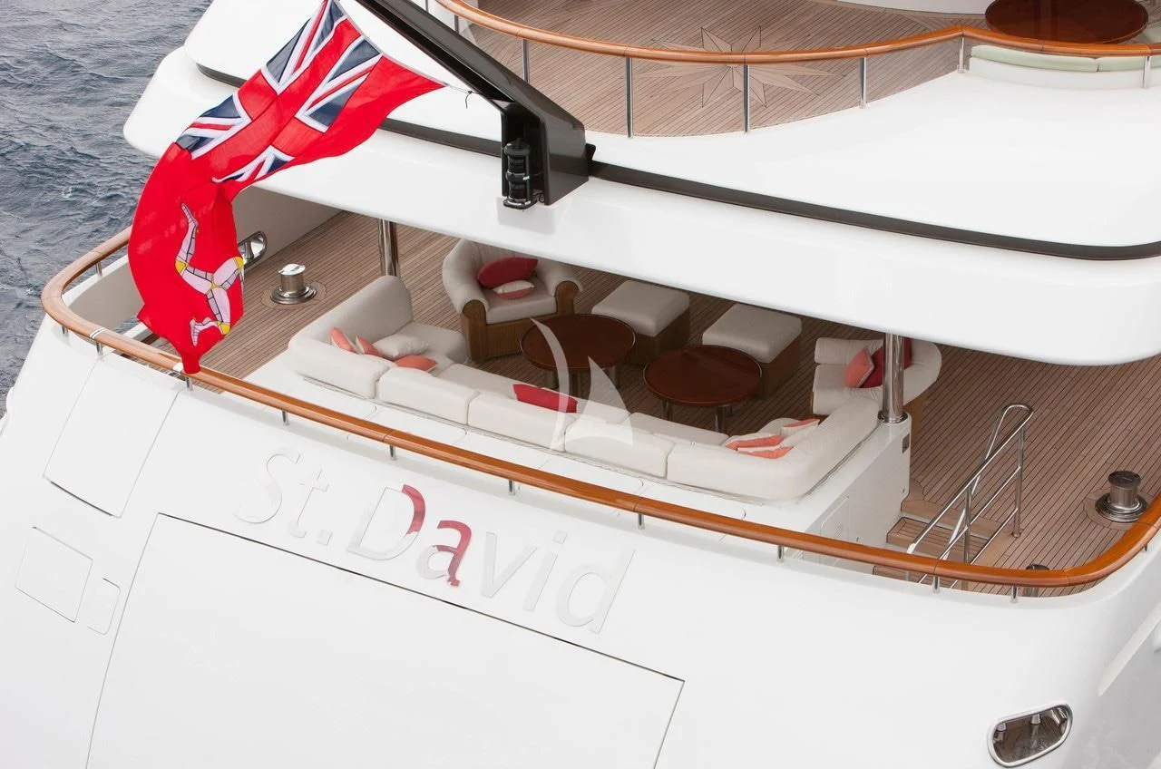 a boat with a red and white stripe aboard ST DAVID Yacht for Sale