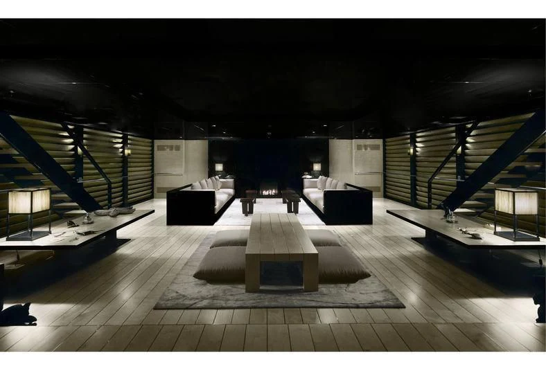 a room with a staircase and a carpet aboard MAIN Yacht for Sale