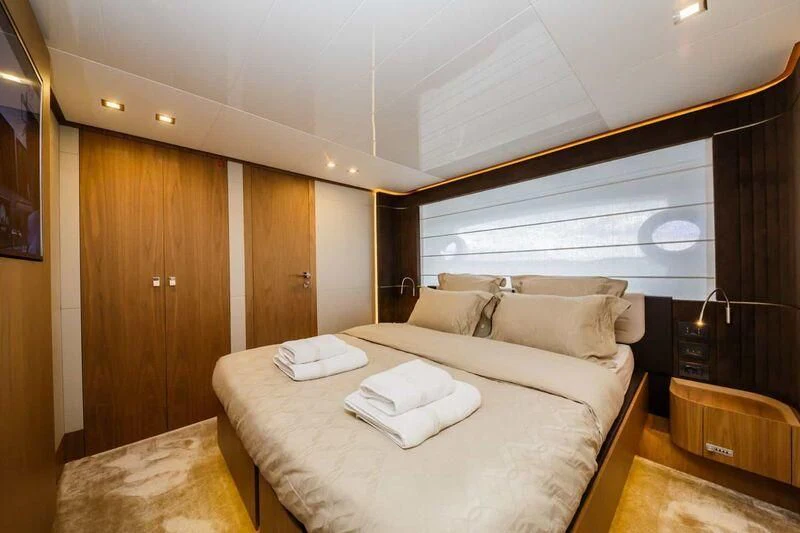 a bed in a room aboard DAMARI Yacht for Charter