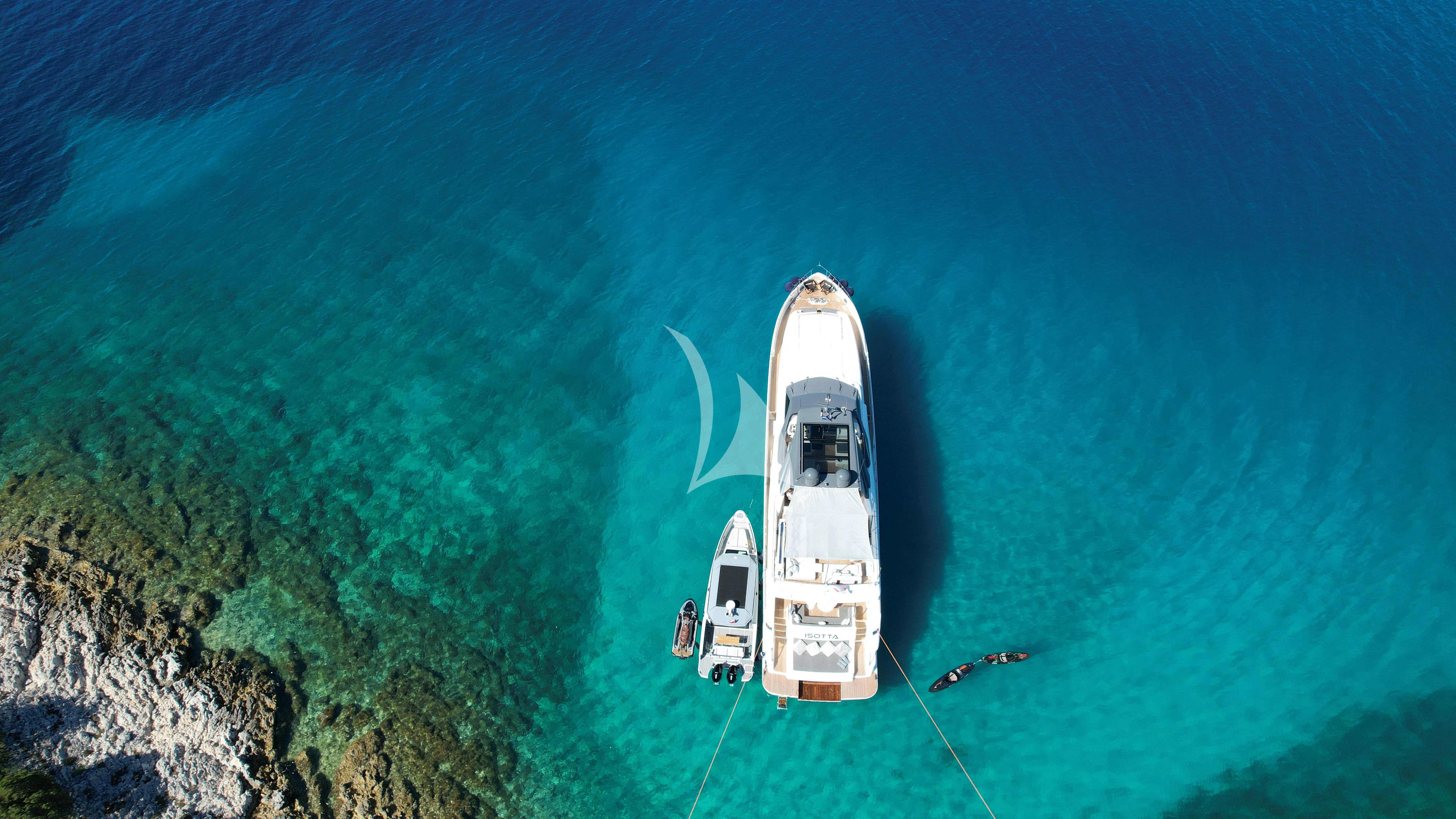 a helicopter flying over a body of water aboard DAMARI Yacht for Charter