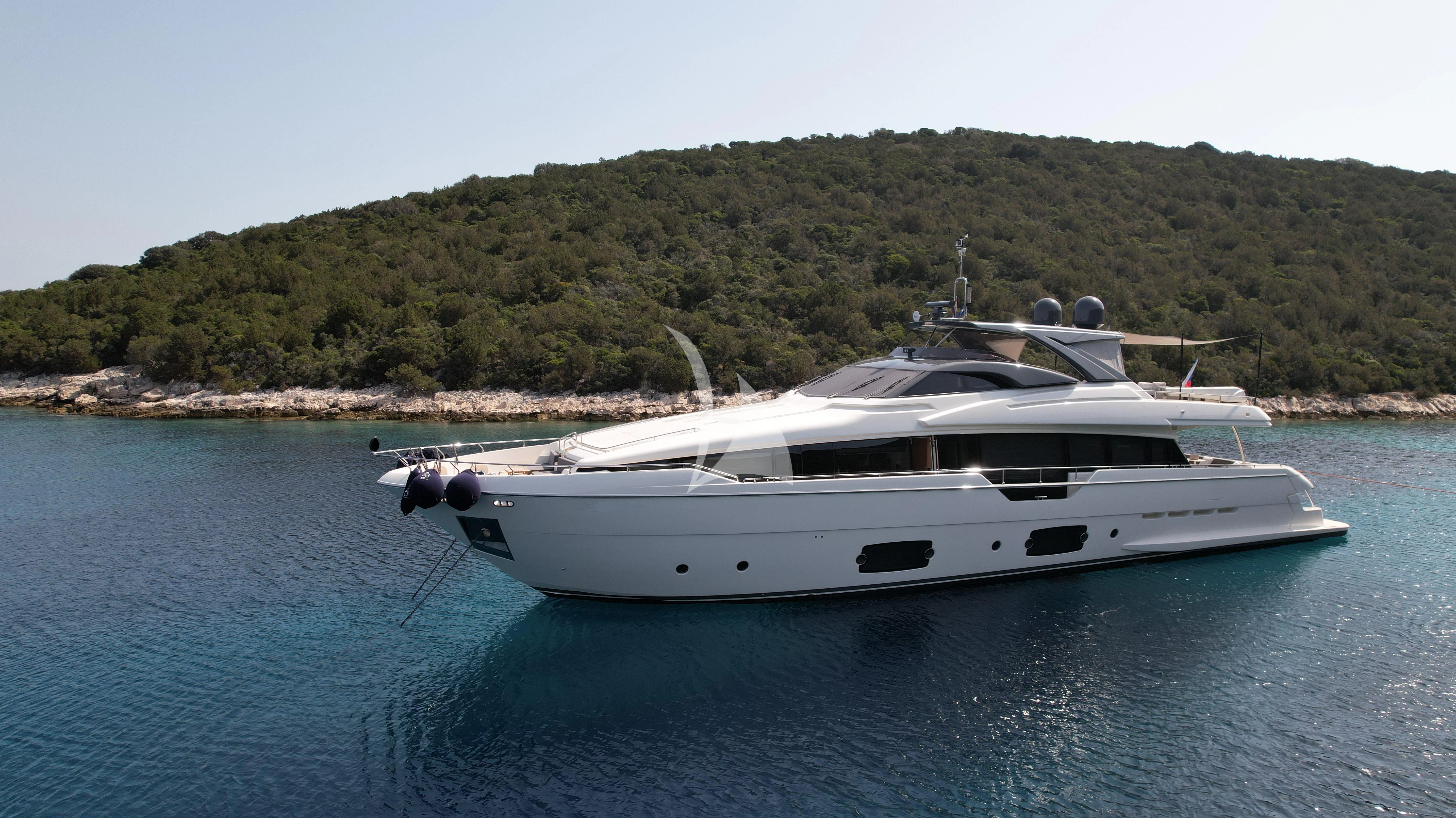 a white yacht in the water aboard DAMARI Yacht for Charter