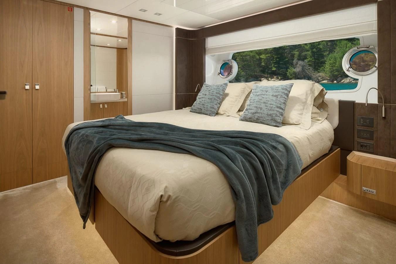 a bed in a room aboard DAMARI Yacht for Charter