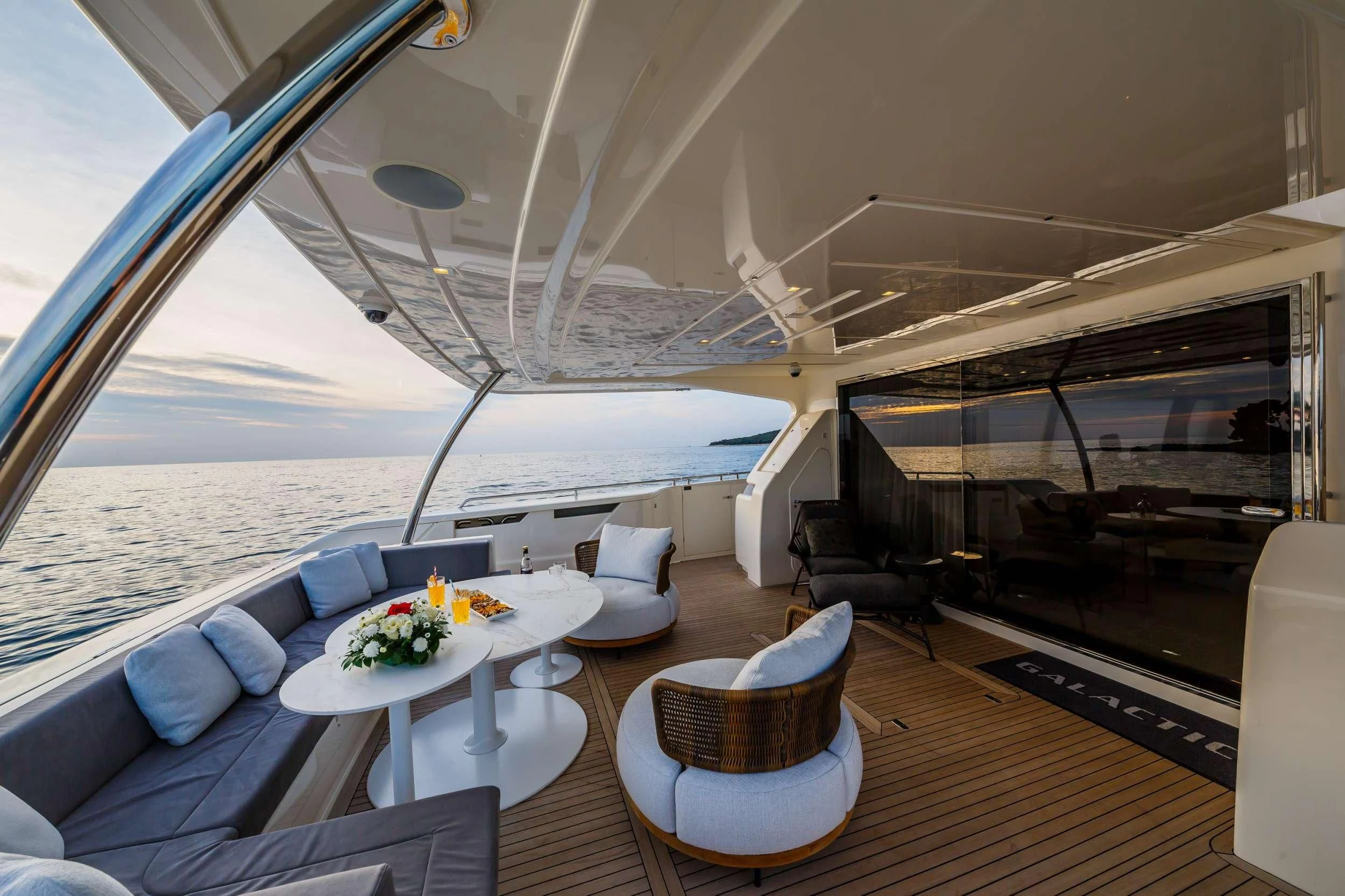 a room with a large window aboard DAMARI Yacht for Charter