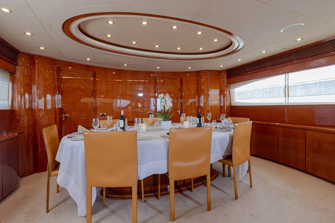 a table set for a dinner party aboard BEIJA FLORE Yacht for Charter