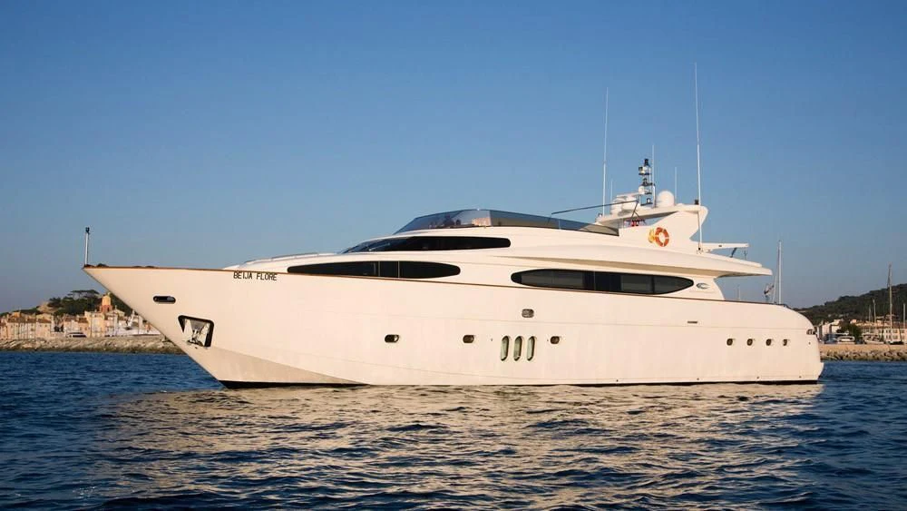 a white yacht on the water aboard BEIJA FLORE Yacht for Charter