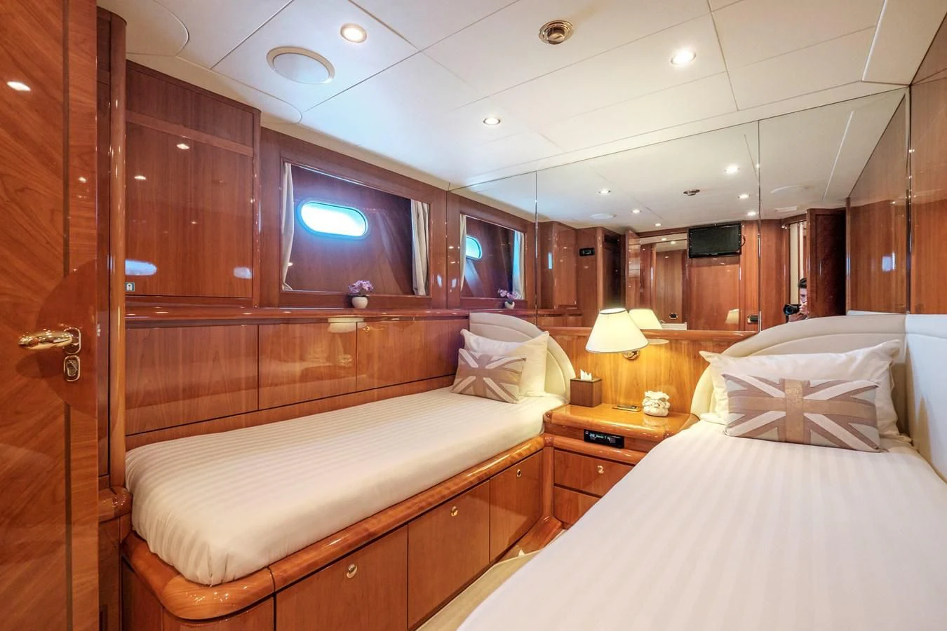 a room with two beds aboard BEIJA FLORE Yacht for Charter