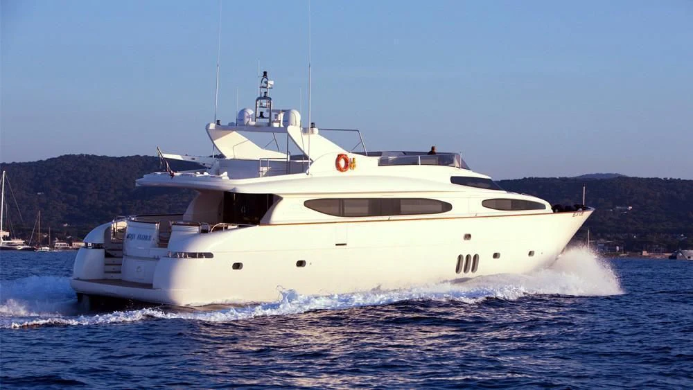 a white yacht on the water aboard BEIJA FLORE Yacht for Charter
