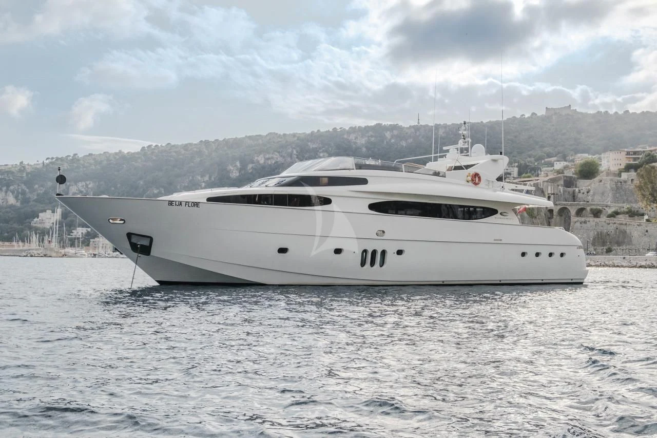a white yacht on the water aboard BEIJA FLORE Yacht for Charter