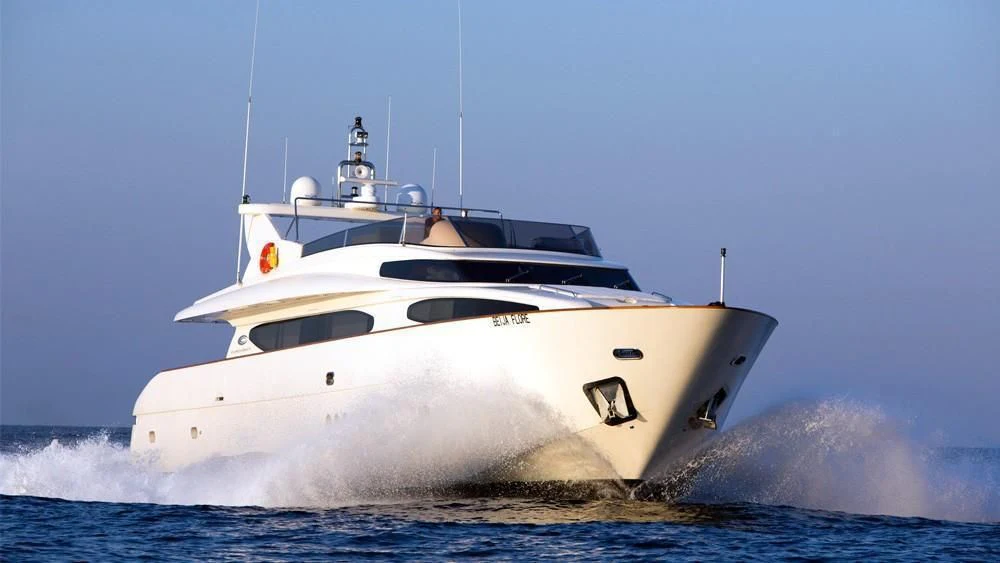 a white yacht in the water aboard BEIJA FLORE Yacht for Charter