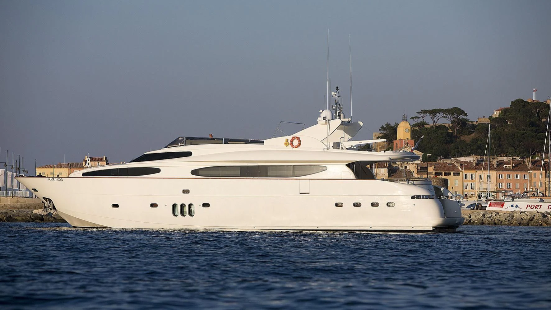 a white yacht in the water aboard BEIJA FLORE Yacht for Charter