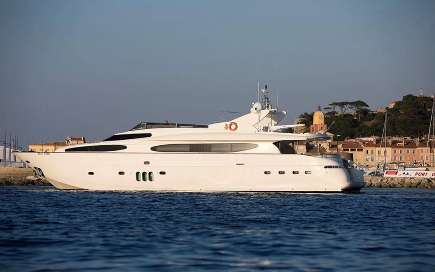 a white yacht in the water aboard BEIJA FLORE Yacht for Charter