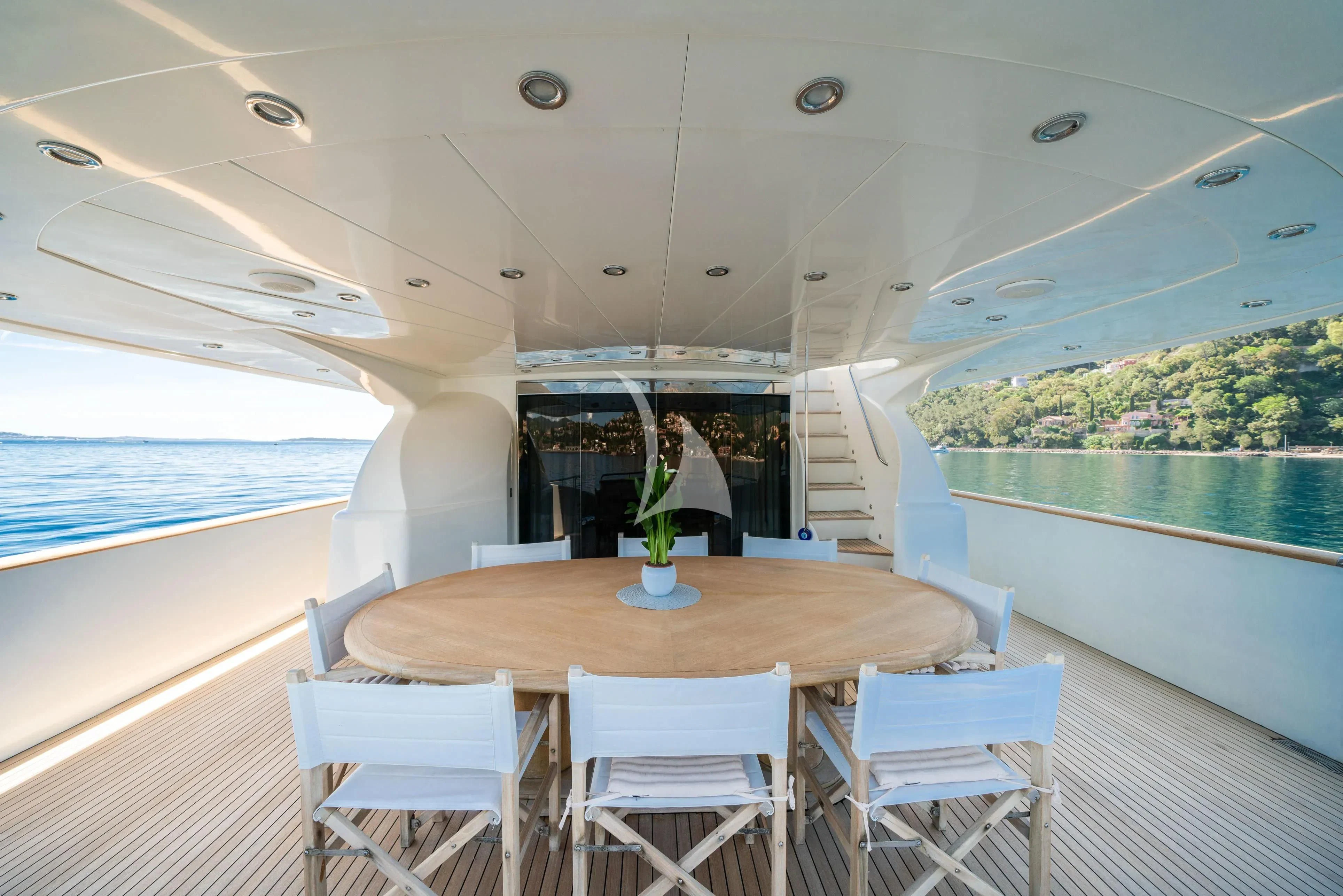a table with chairs on it aboard BEIJA FLORE Yacht for Charter