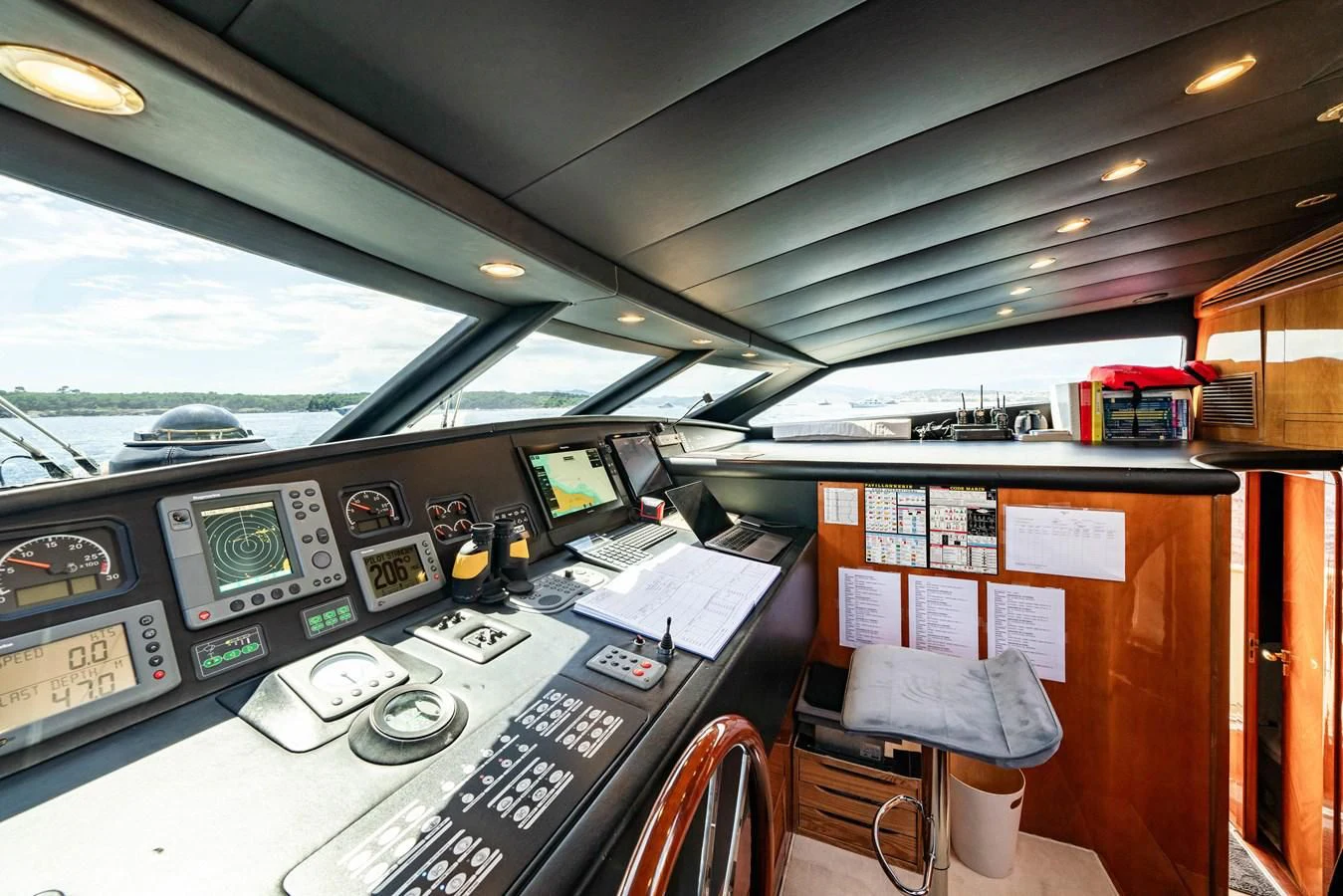 inside of a car aboard BEIJA FLORE Yacht for Charter