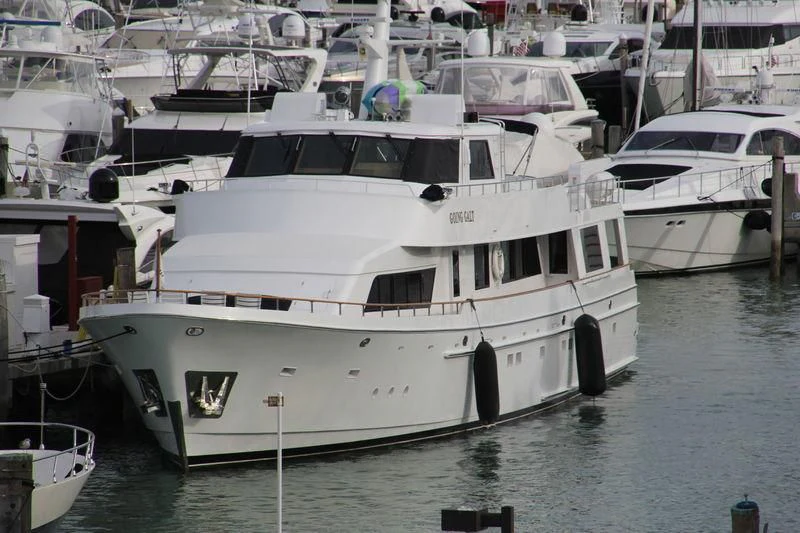 a white boat in the water aboard GOING GALT Yacht for Sale