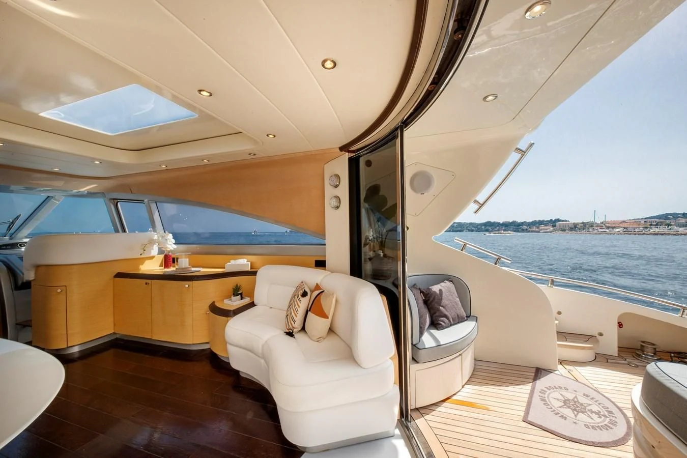 a boat with a large window aboard KOKAB Yacht for Charter