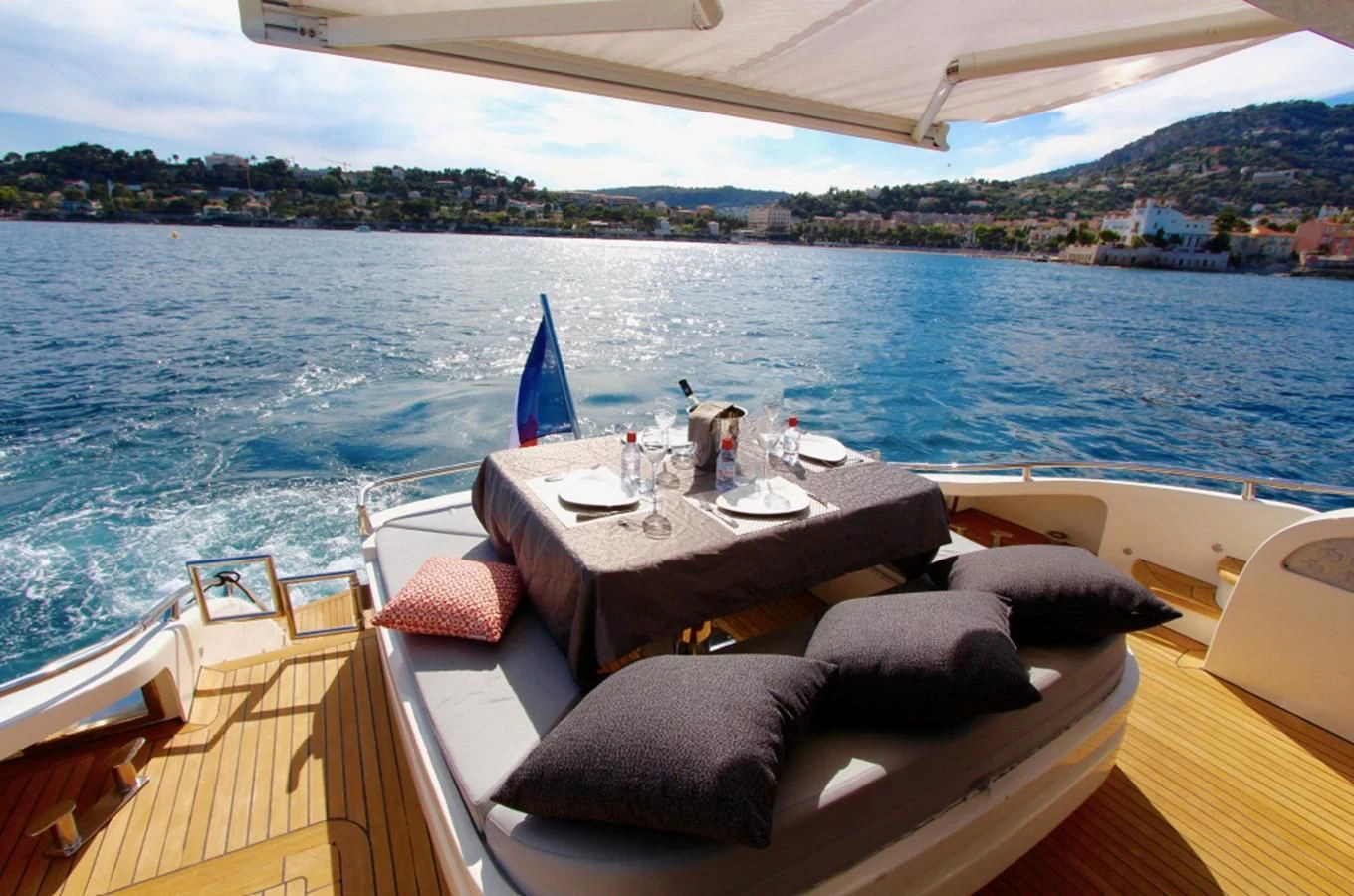 a table on a boat aboard KOKAB Yacht for Charter