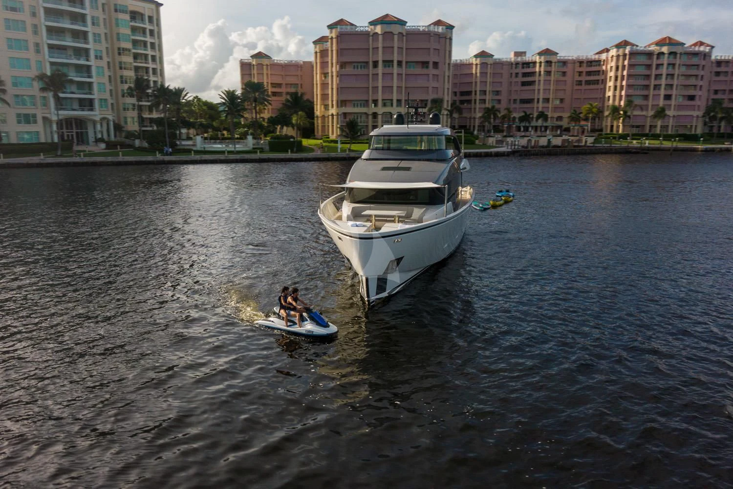 a person and a dog on a boat in the water aboard SWEET VIRGINIA Yacht for Sale