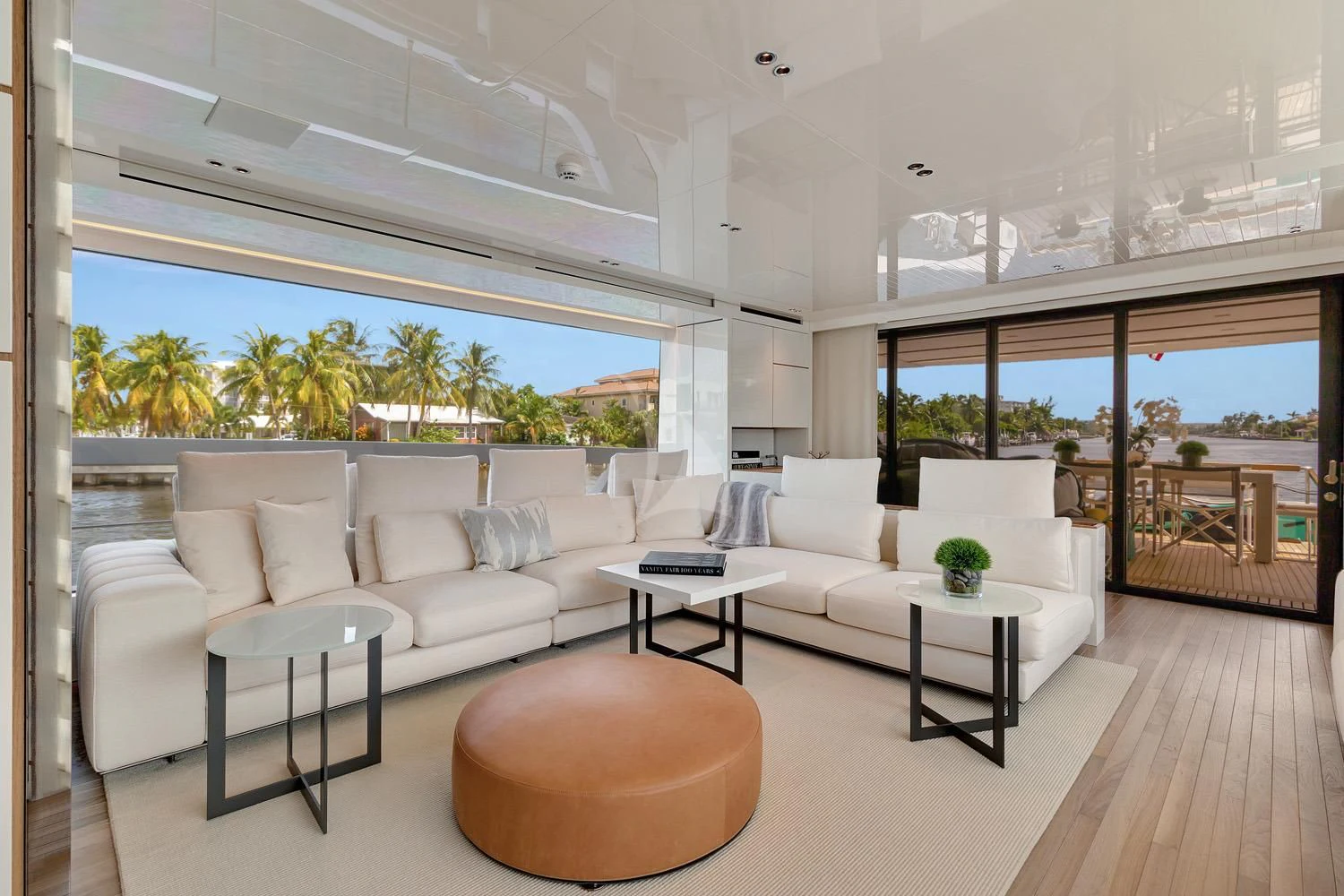 a living room with a large window aboard SWEET VIRGINIA Yacht for Sale