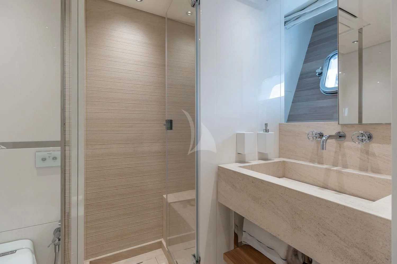 a bathroom with a tub sink and toilet aboard SWEET VIRGINIA Yacht for Sale