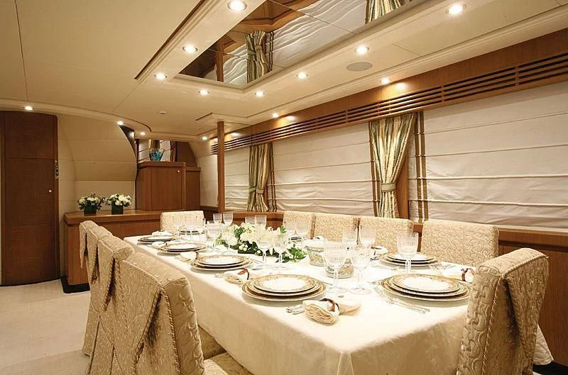 a table set for a dinner aboard ALFA XII Yacht for Sale