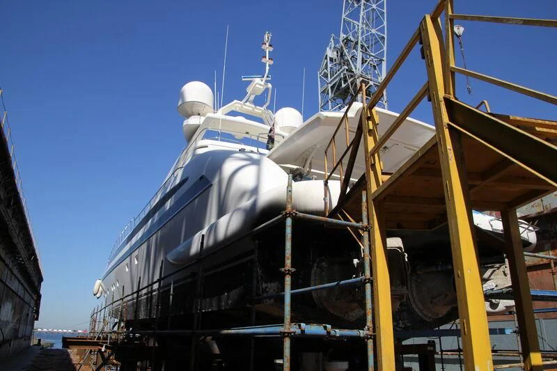 a large ship docked aboard ALFA XII Yacht for Sale