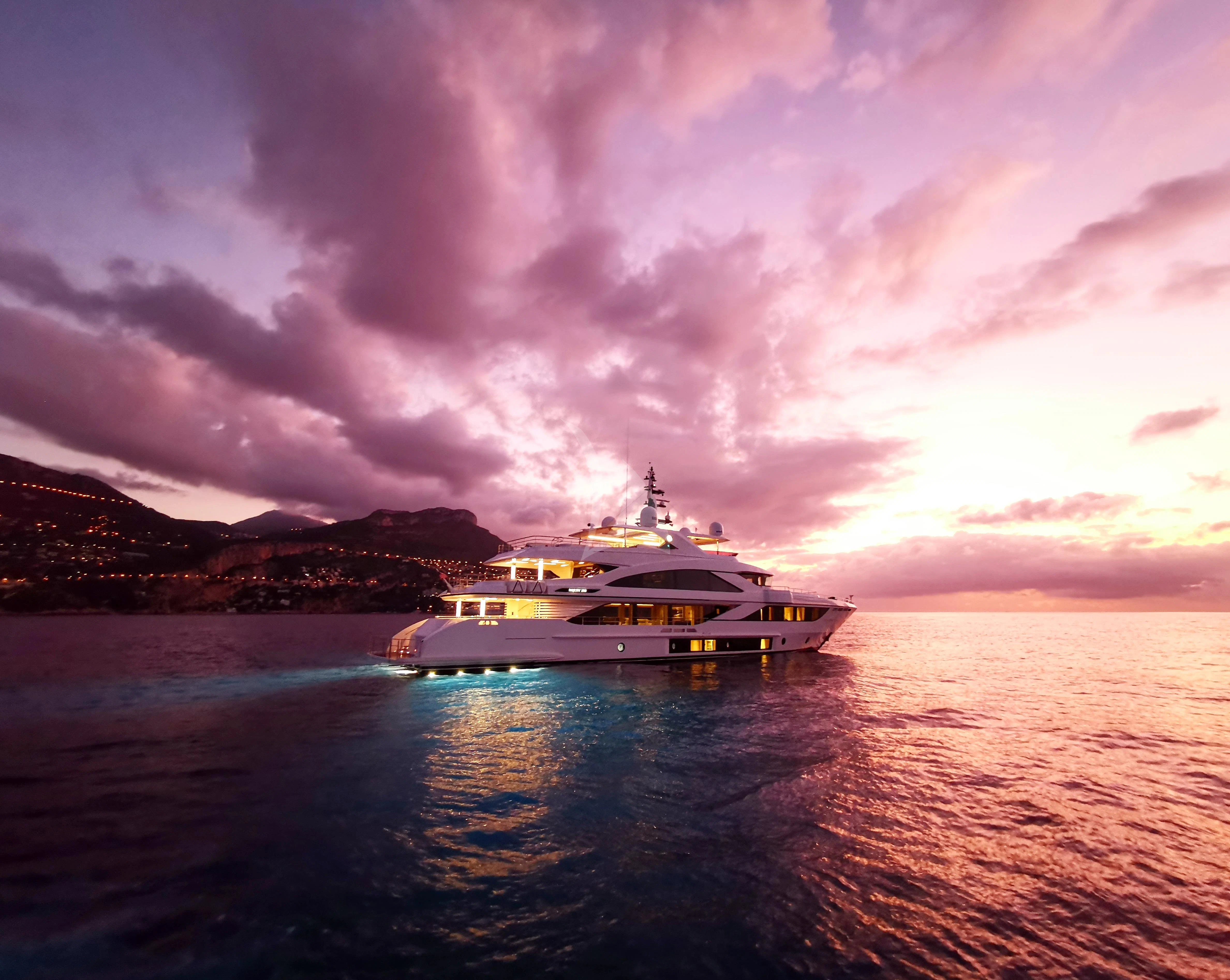 a boat on the water aboard RISING DAWN Yacht for Sale