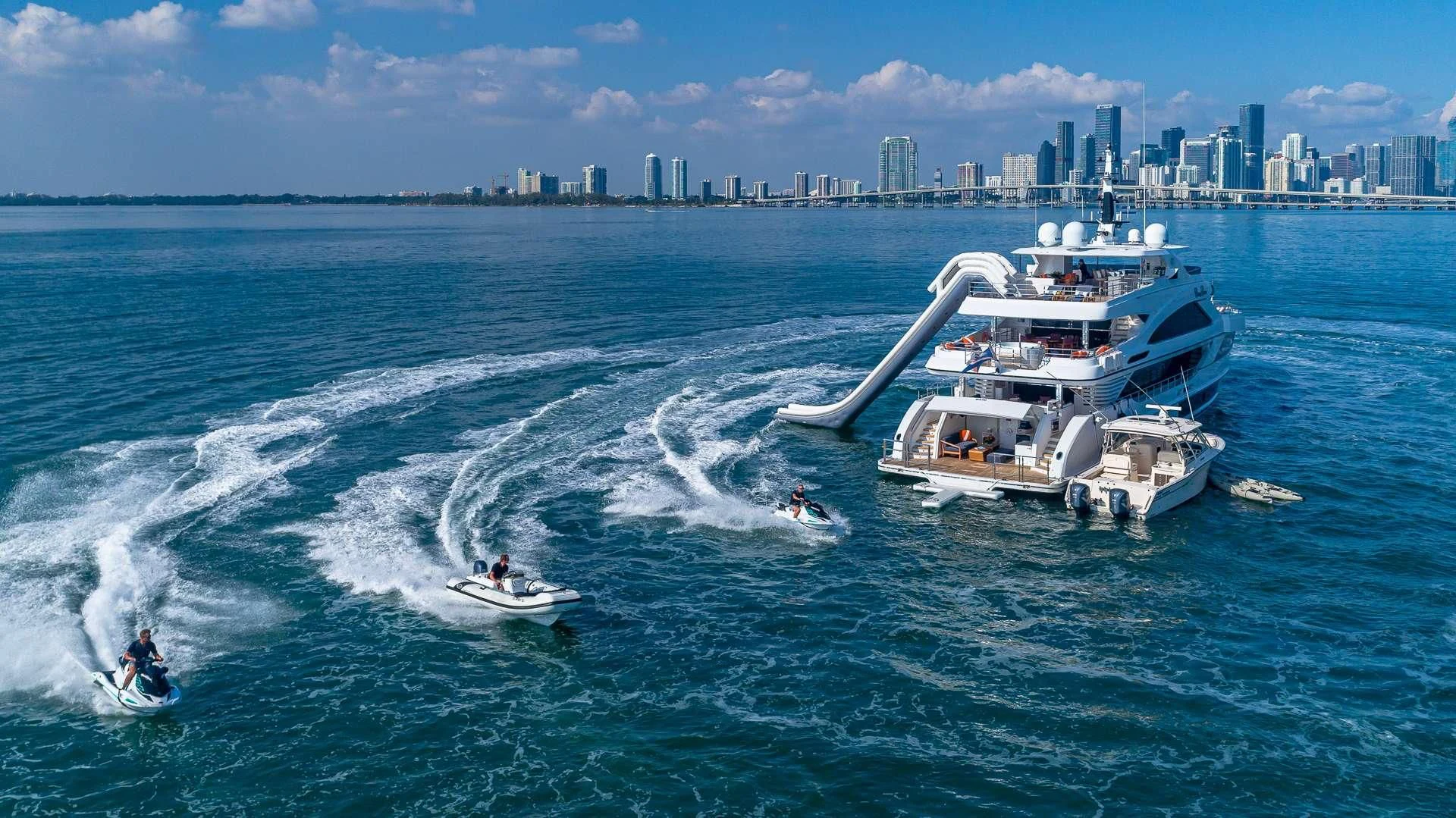 a boat with a person on it aboard RISING DAWN Yacht for Sale