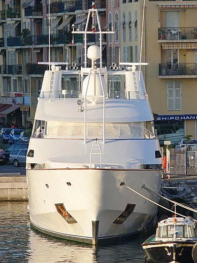 a large white boat sits in the water aboard ACHILLES Yacht for Sale