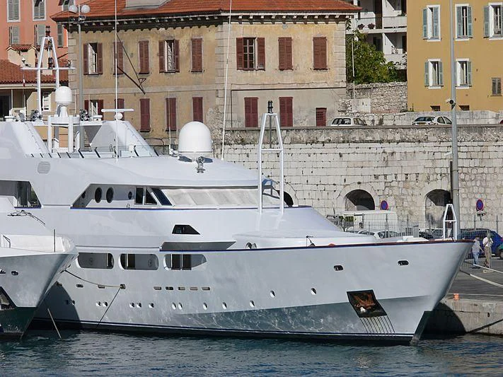 a white boat on the water aboard ACHILLES Yacht for Sale