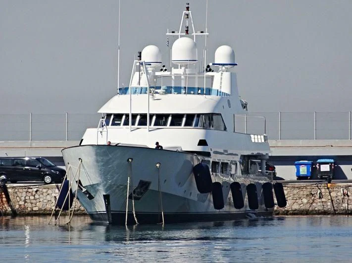 a boat docked at a dock aboard ACHILLES Yacht for Sale