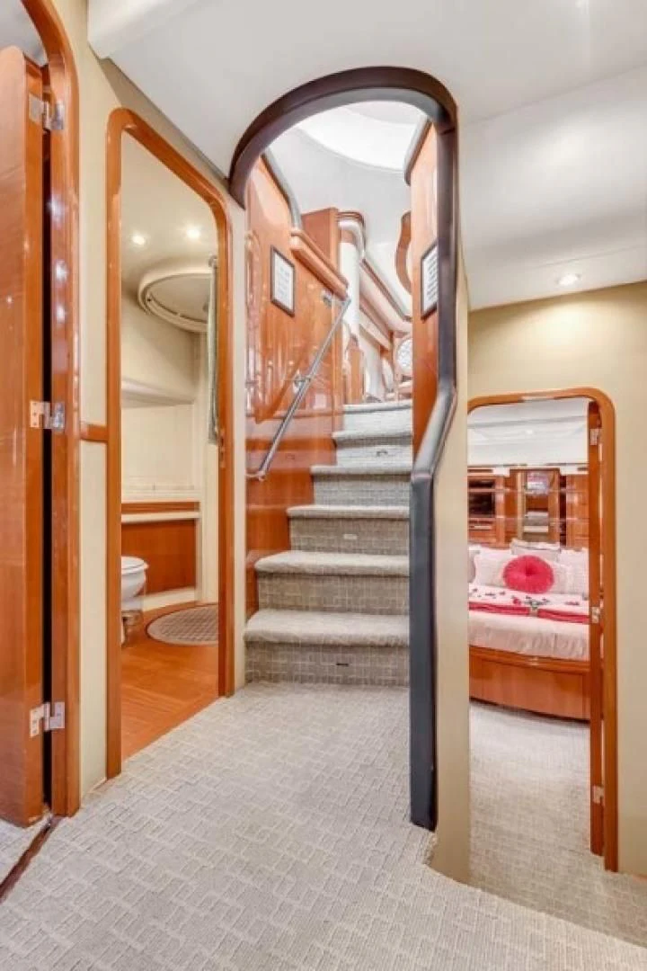 a staircase leading to a bathroom aboard THE CURE Yacht for Sale