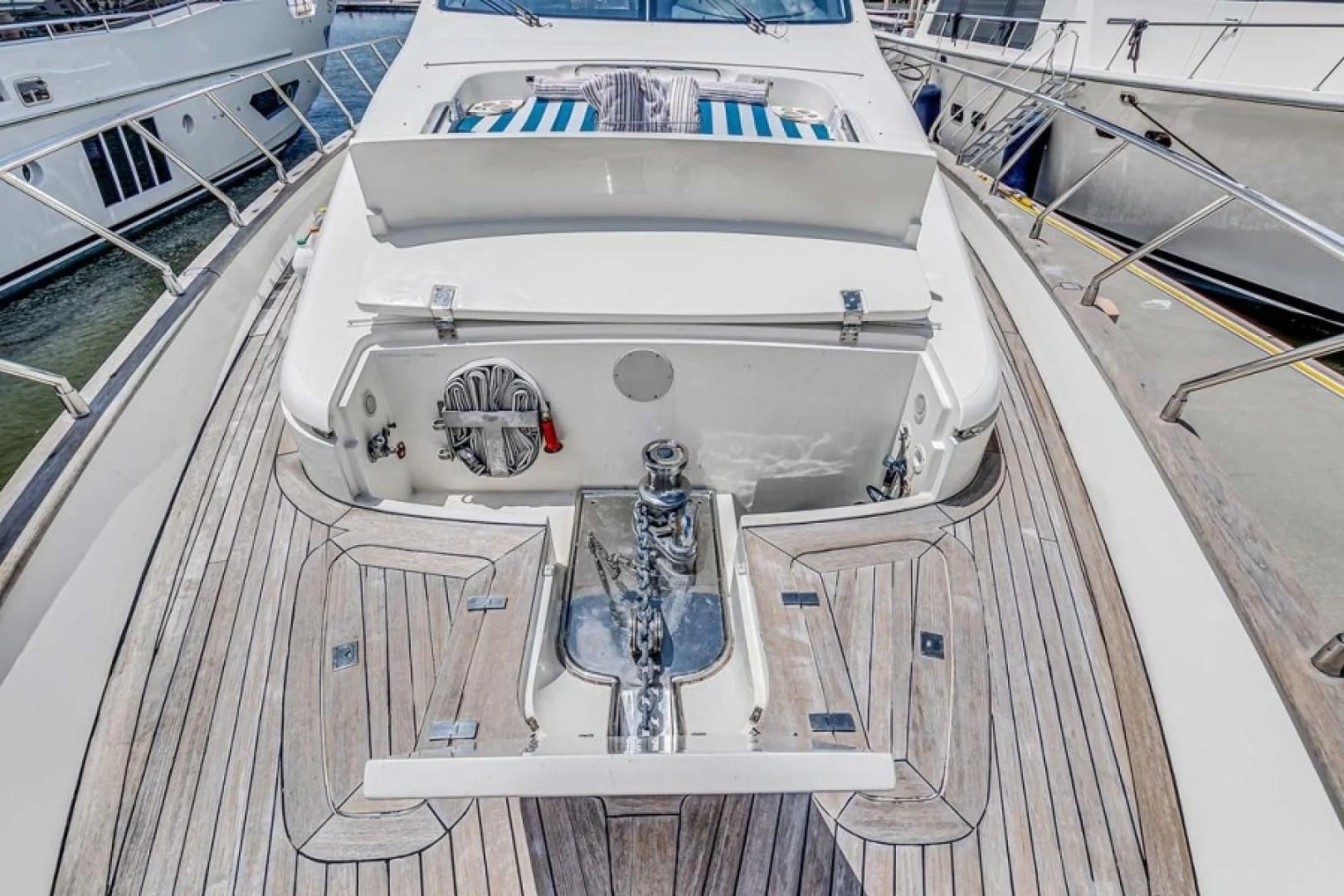 a large white ship aboard THE CURE Yacht for Sale