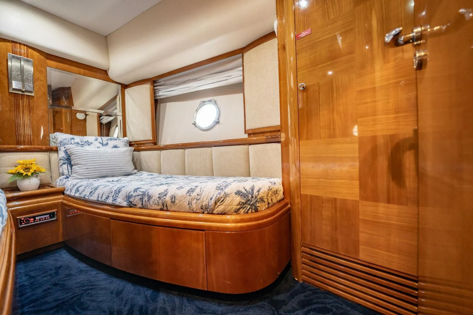 a bed in a room aboard THE CURE Yacht for Sale