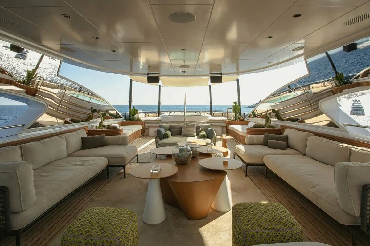 a living room with a large swimming pool aboard MY SECRET Yacht for Sale
