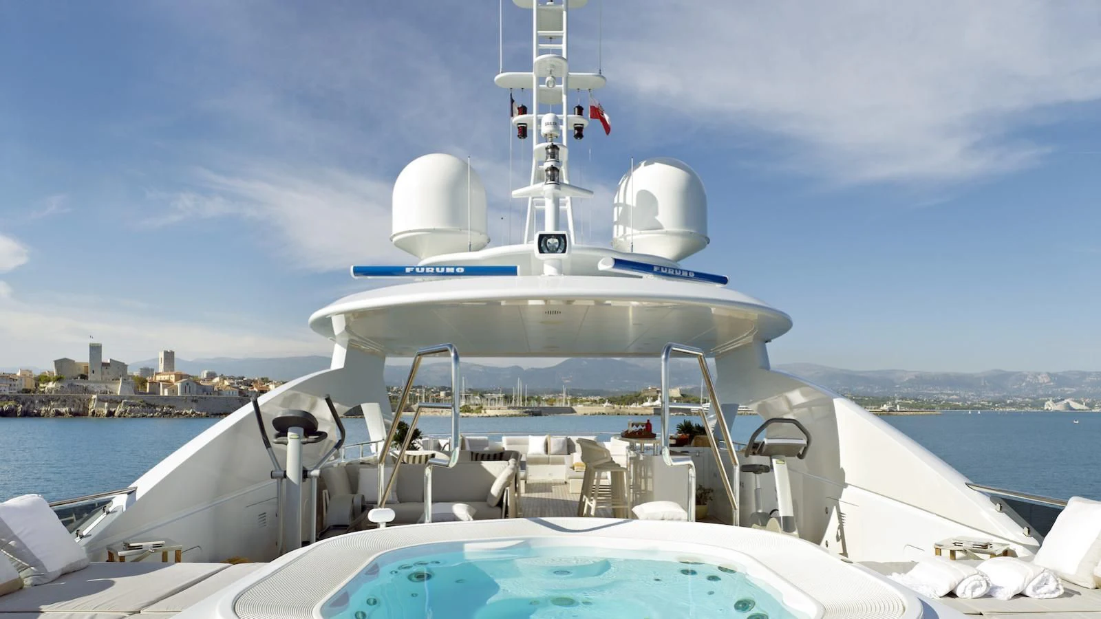 a large white ship on a body of water aboard MY SECRET Yacht for Sale