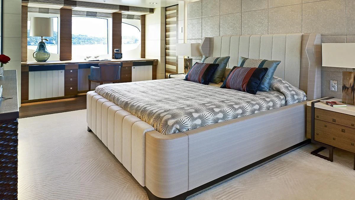 a bed in a room aboard MY SECRET Yacht for Sale