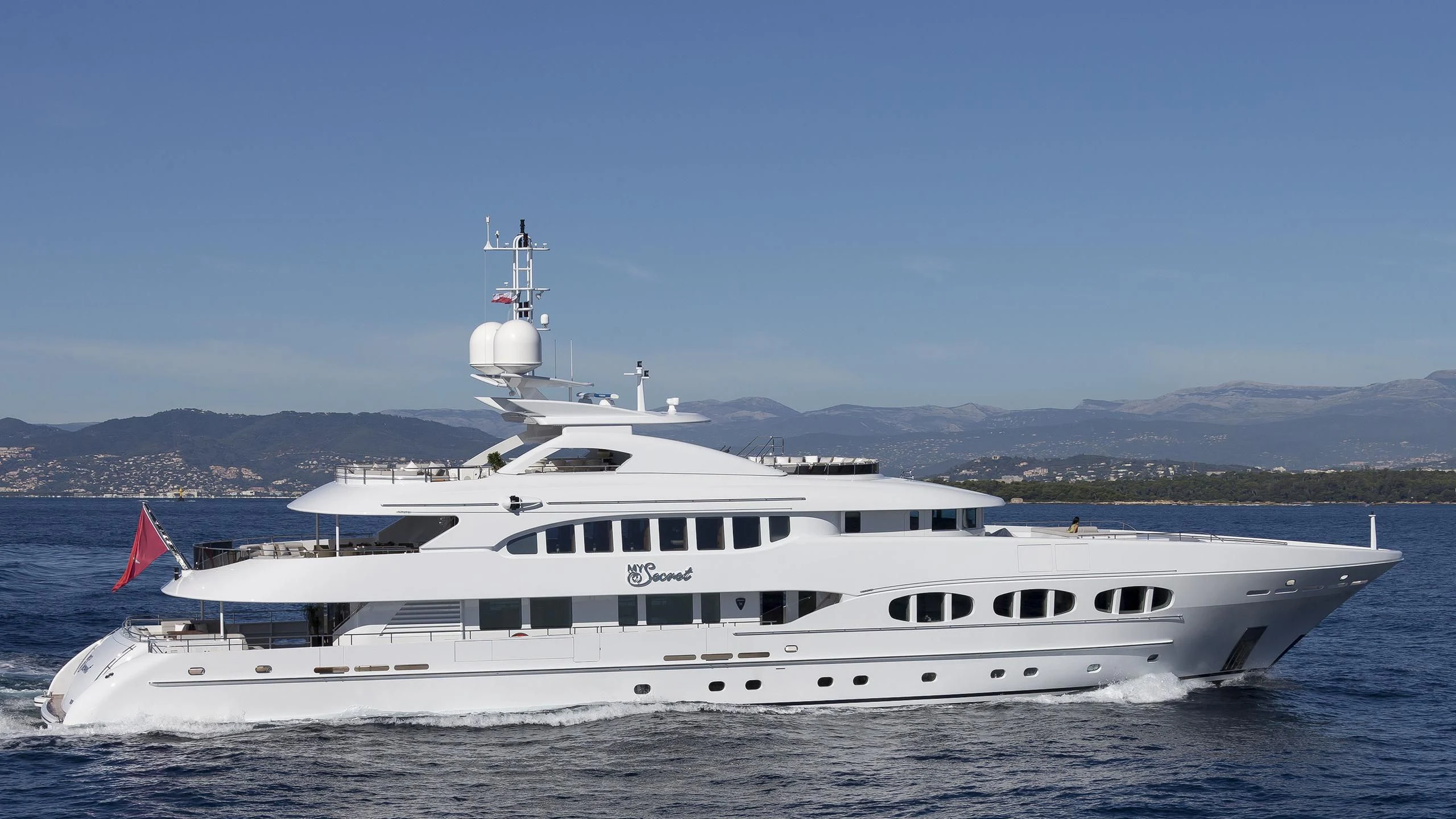 a large white ship aboard MY SECRET Yacht for Sale