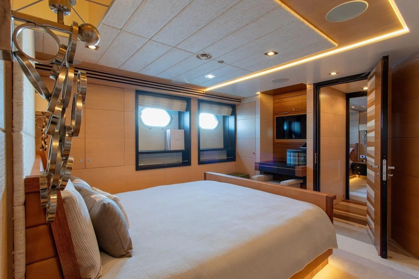 a bed in a room aboard MY SECRET Yacht for Sale