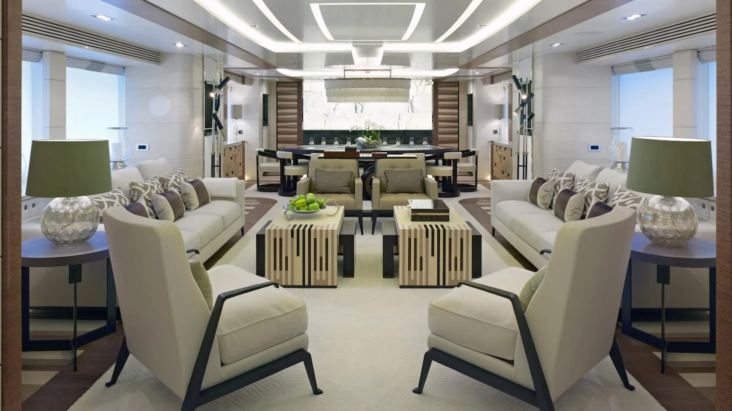 a living room with a couch and a table aboard MY SECRET Yacht for Sale