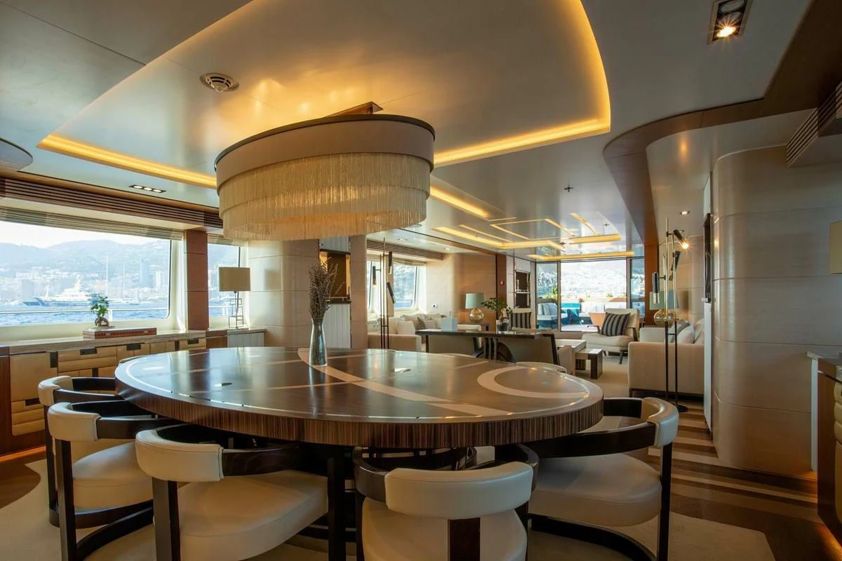 a large kitchen with a large island aboard MY SECRET Yacht for Sale