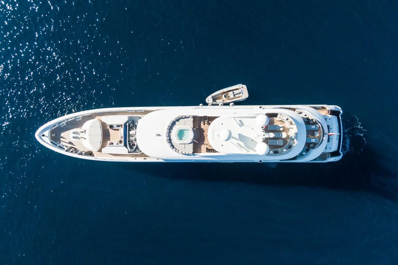 a silver and blue boat aboard MY SECRET Yacht for Sale