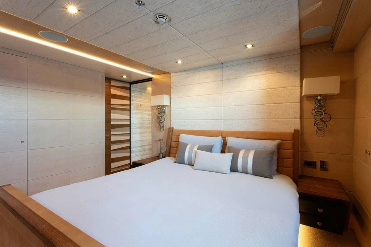 a bed in a room aboard MY SECRET Yacht for Sale