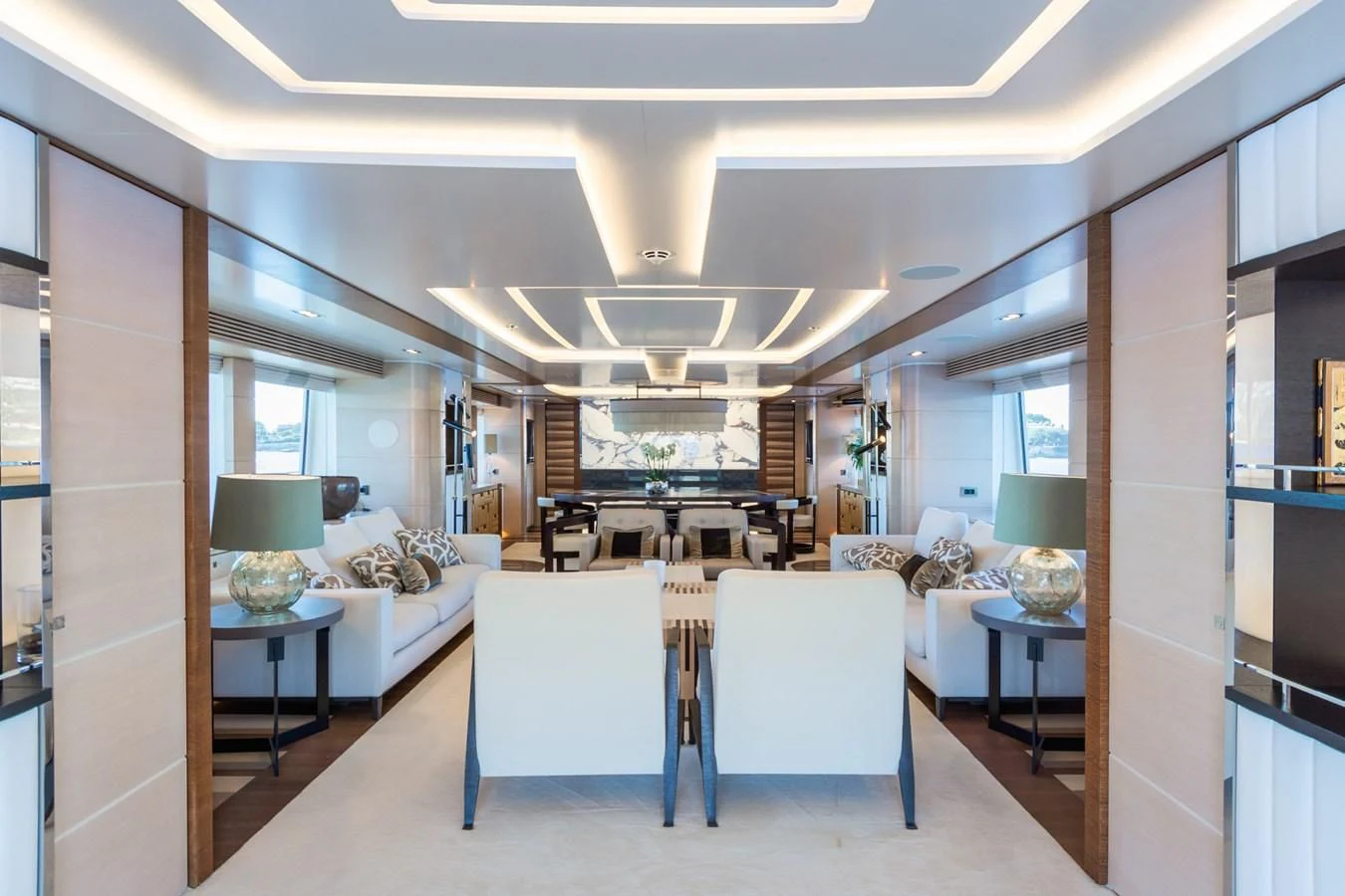 a bedroom with a large mirror aboard MY SECRET Yacht for Sale