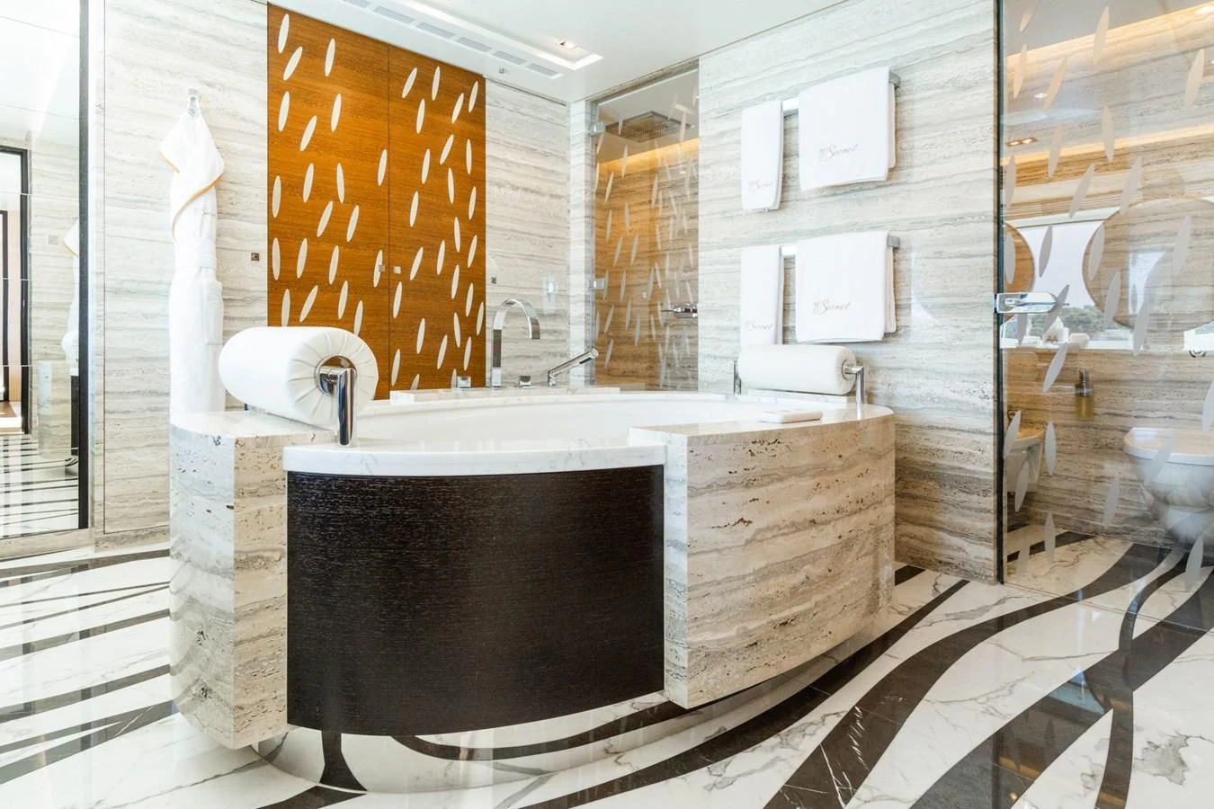 a large tub in a room aboard MY SECRET Yacht for Sale
